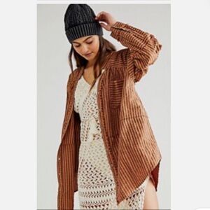 Free People One Of The Boys Tunic Top M Striped Long Sleeve Button Front